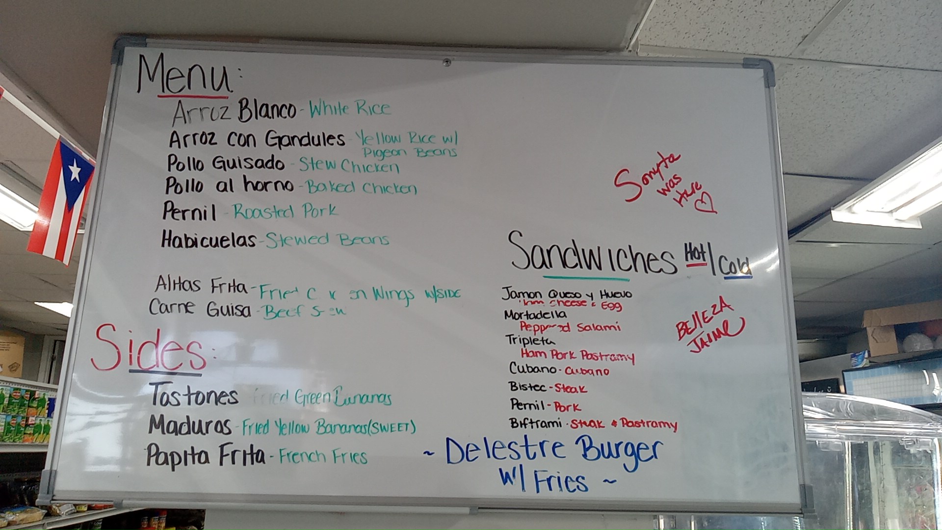 Delestre Grocery Menu