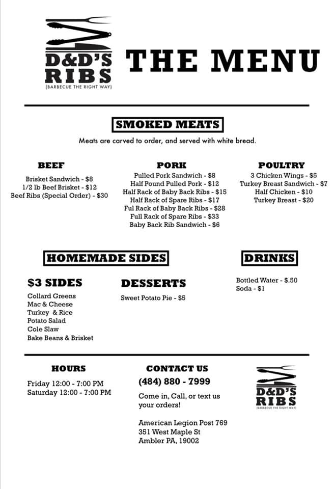 D&D's Ribs Menu