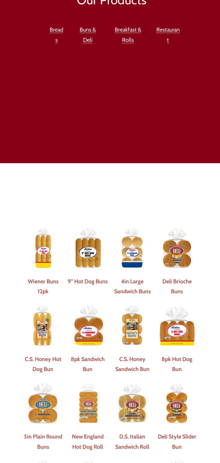 Nickles Bakery Distribution Center Menu