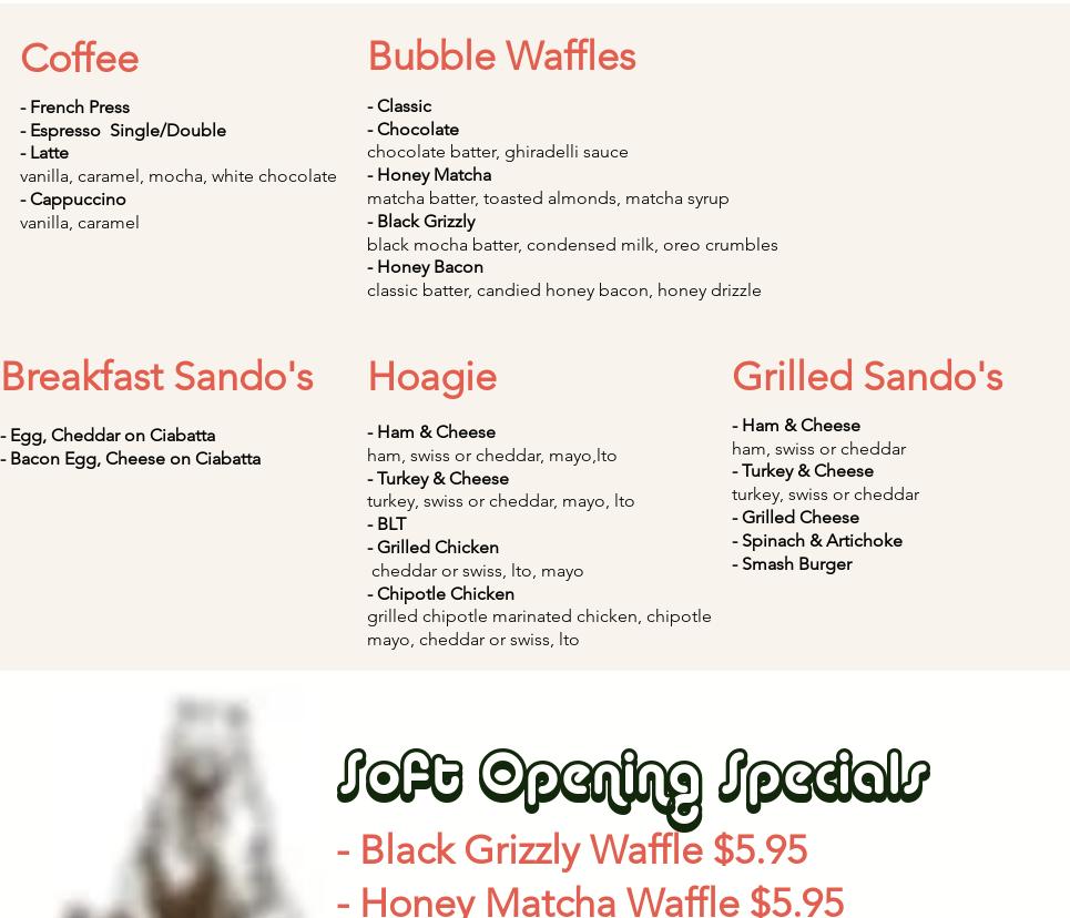 Grizzly's Coffee Bar & Cafe Menu