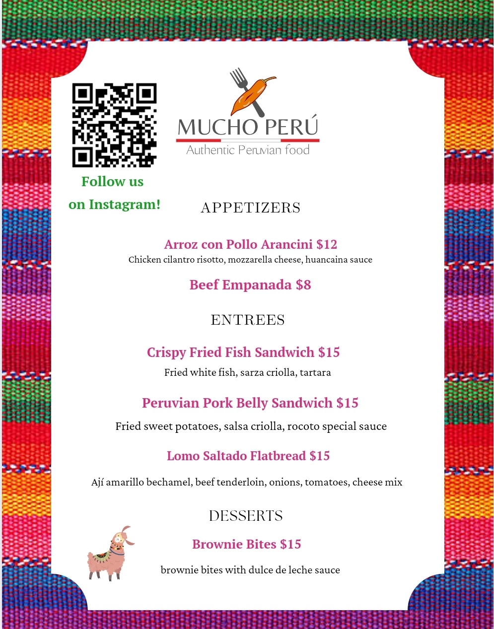 Mucho Peru Menu