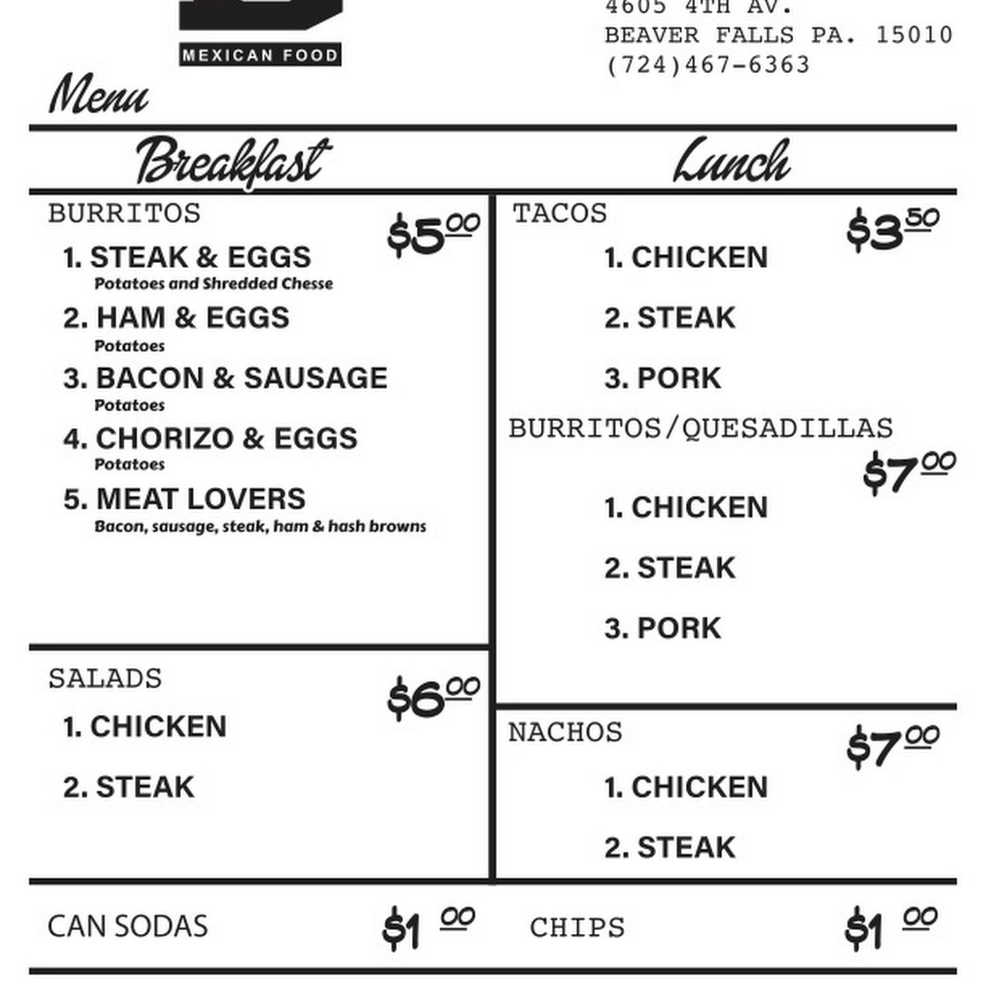 DC Mexican Food Menu