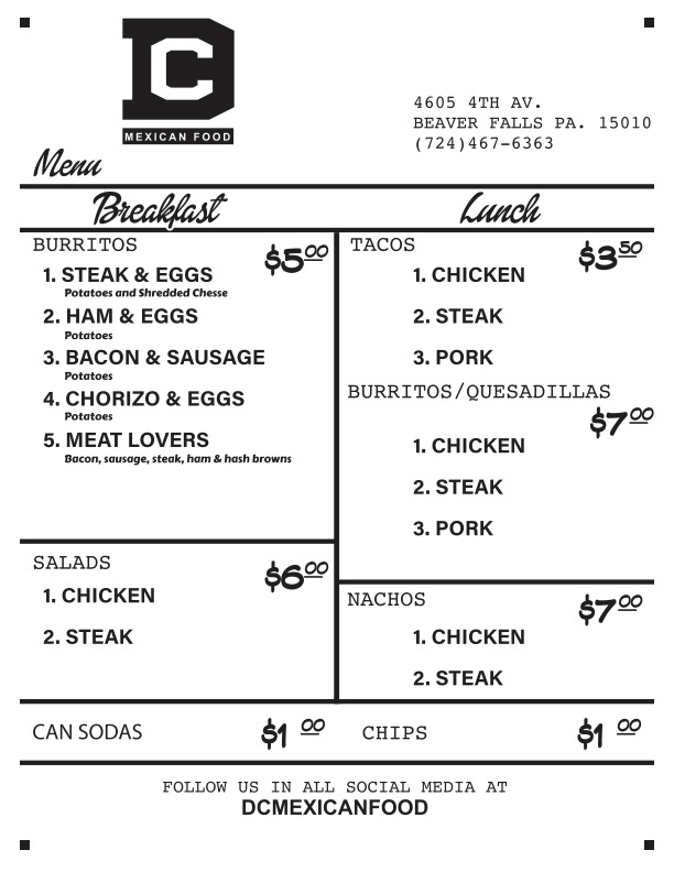 DC Mexican Food Menu