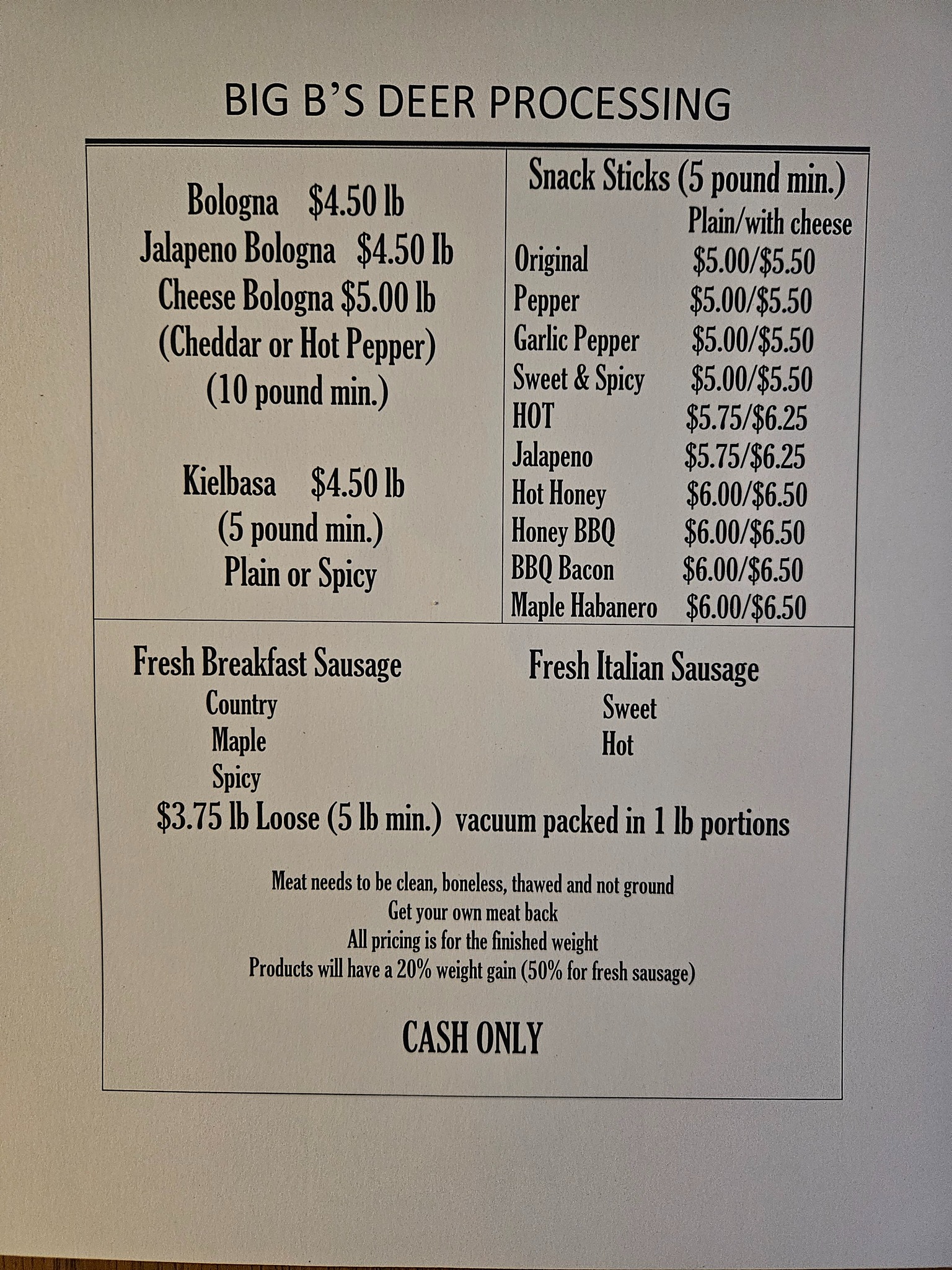 Big B's BBQ Menu
