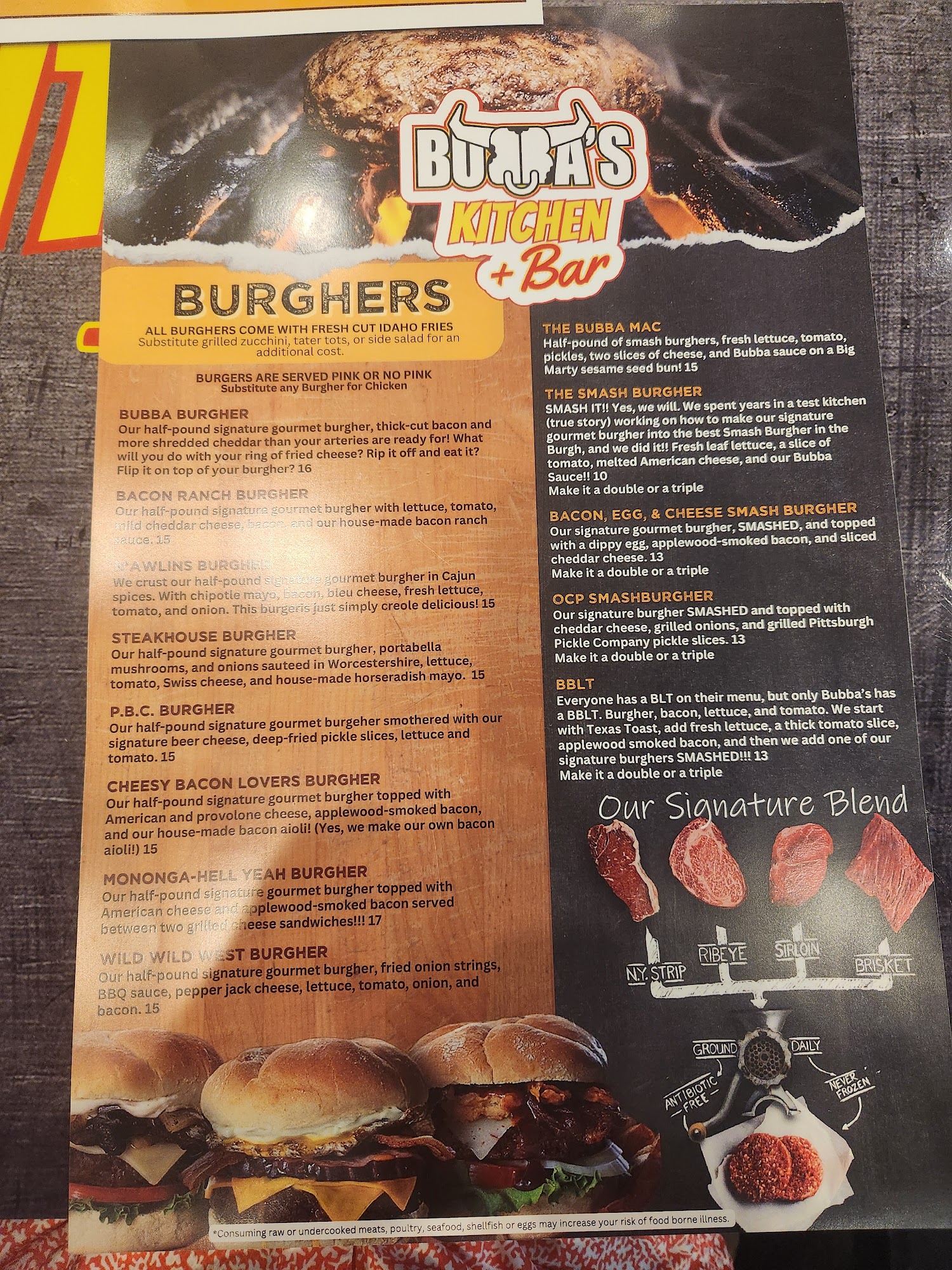 Bubba's Kitchen + Bar Menu