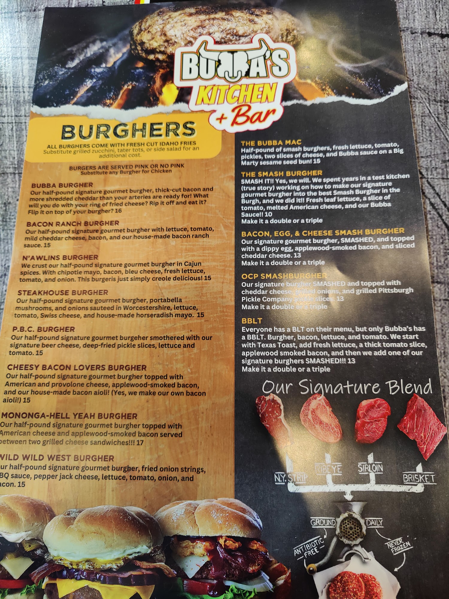 Bubba's Kitchen + Bar Menu