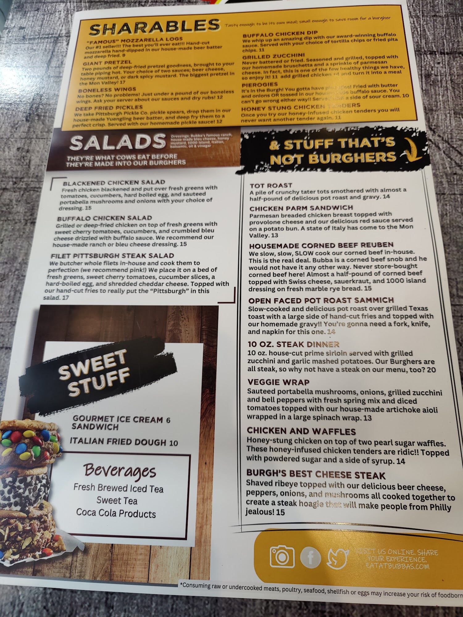 Bubba's Kitchen + Bar Menu