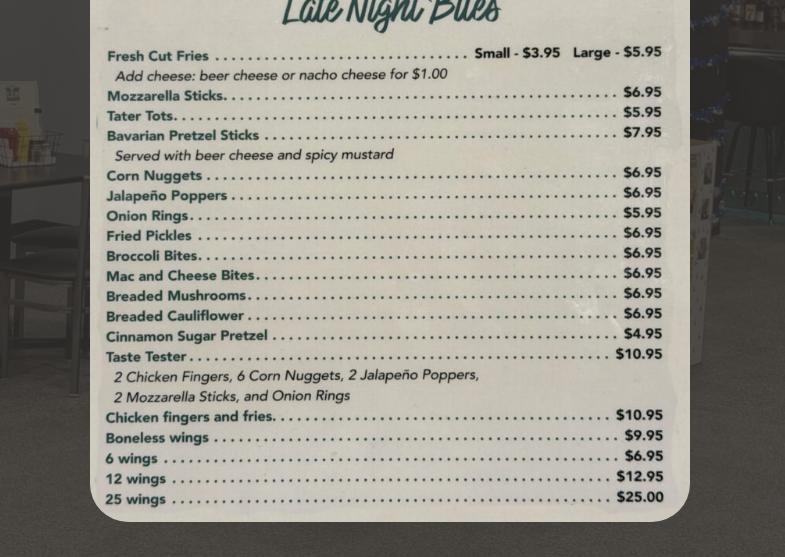 The Goose Bar and Grill Menu