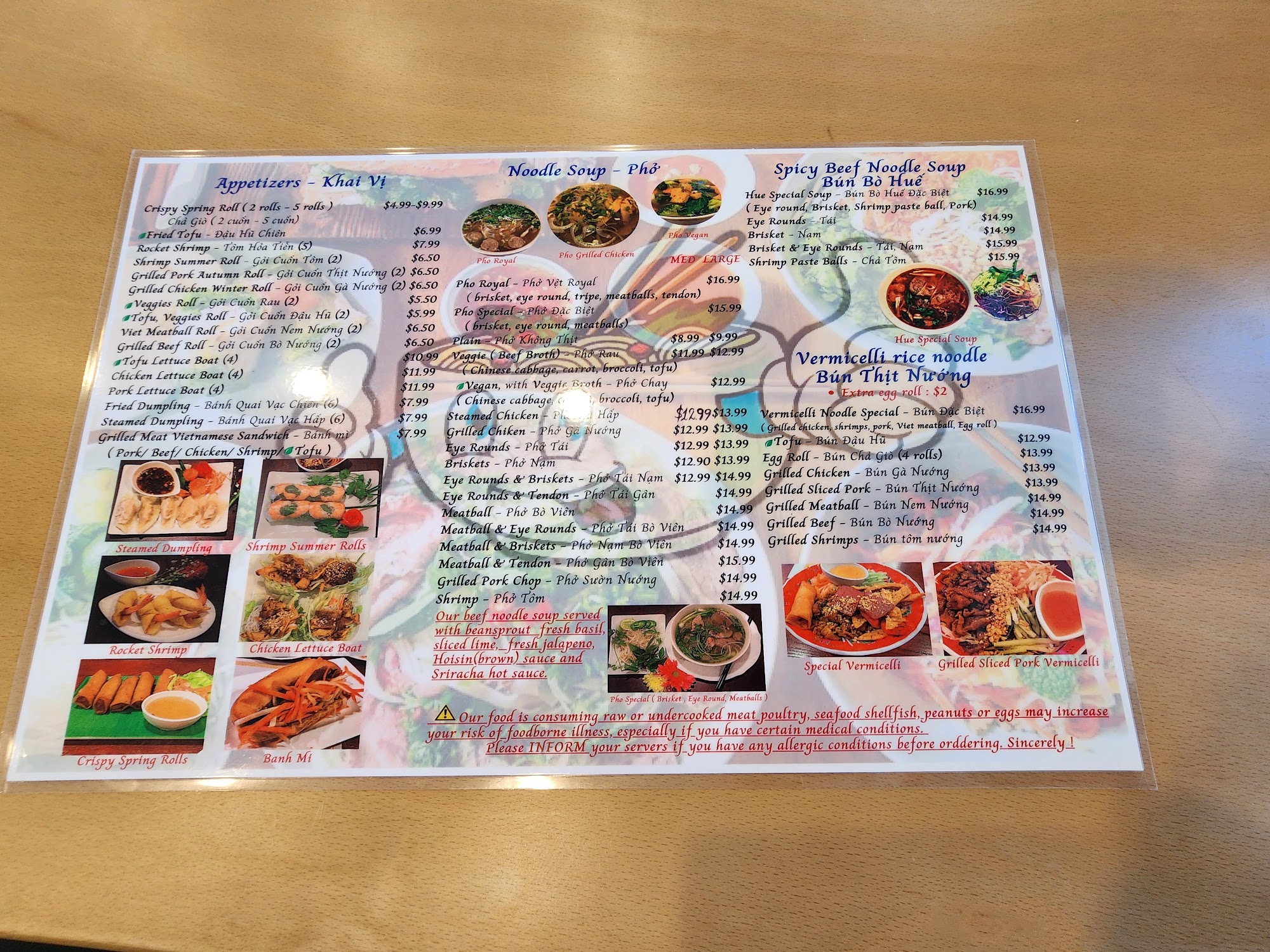 Pho viet royal II Menu