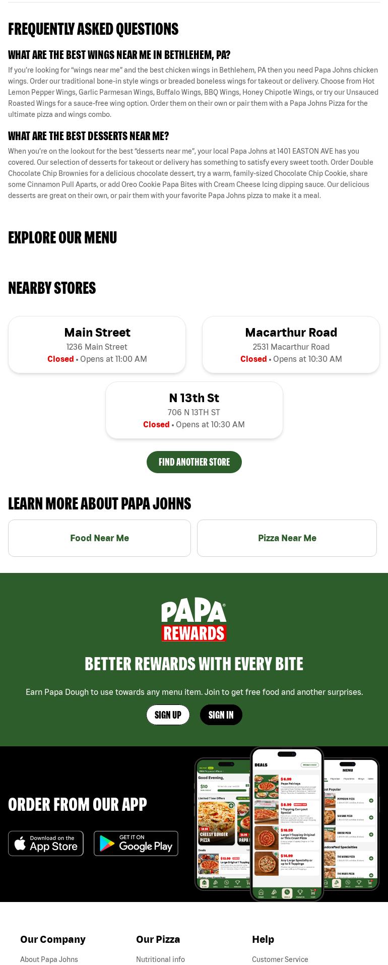 Papa Johns Pizza Menu