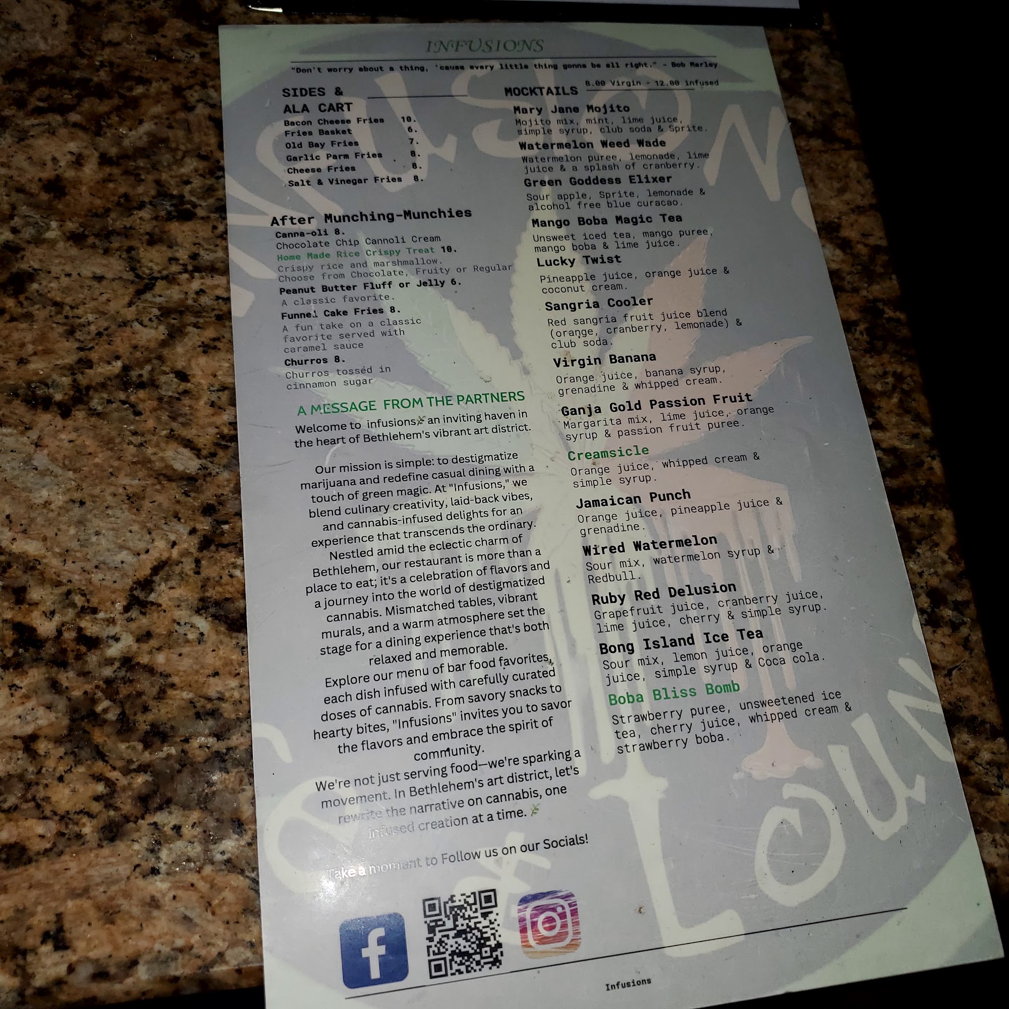 Infusions Cafe & Lounge Menu