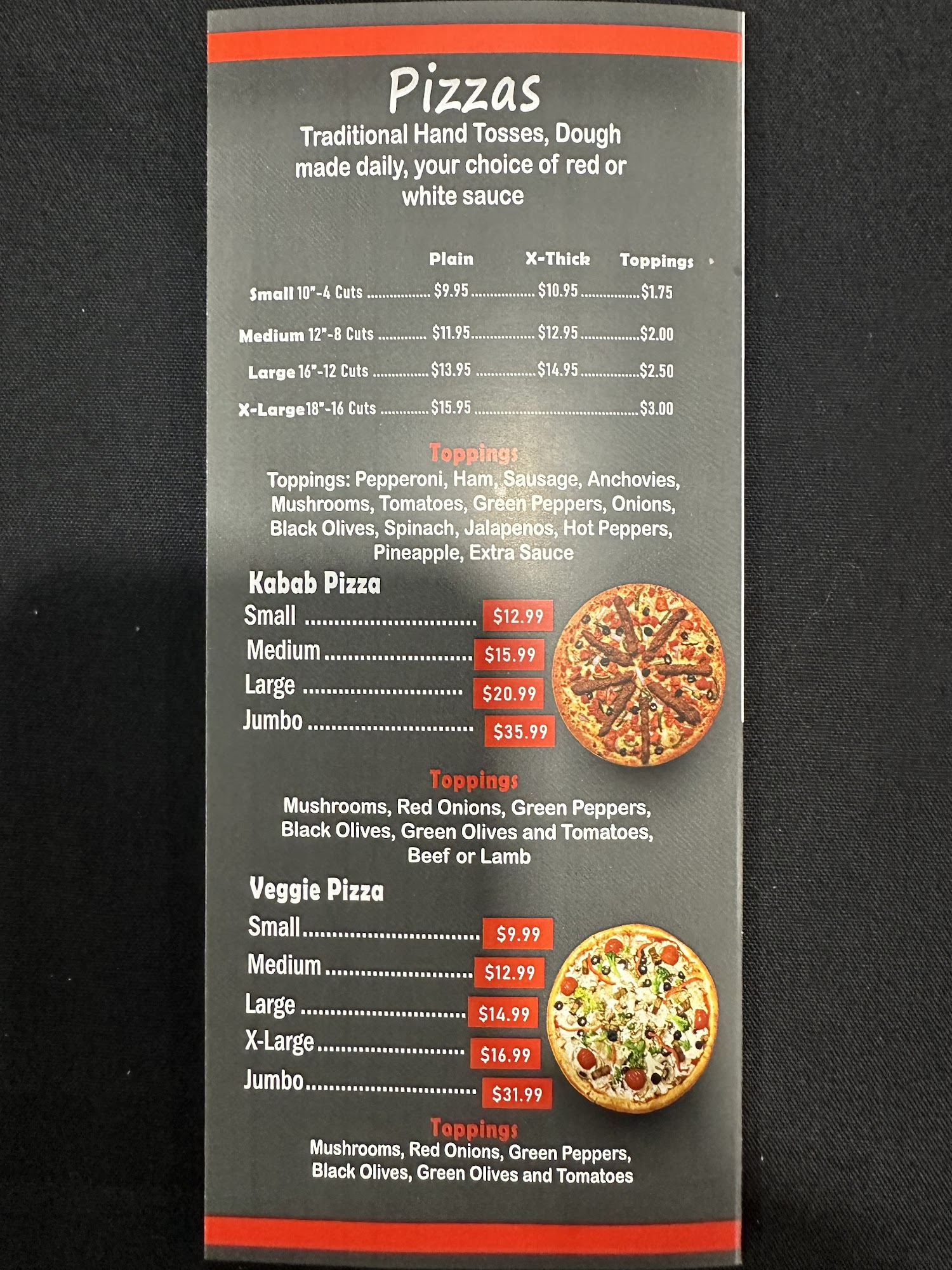 Afghan Kabab And Pizza House Menu