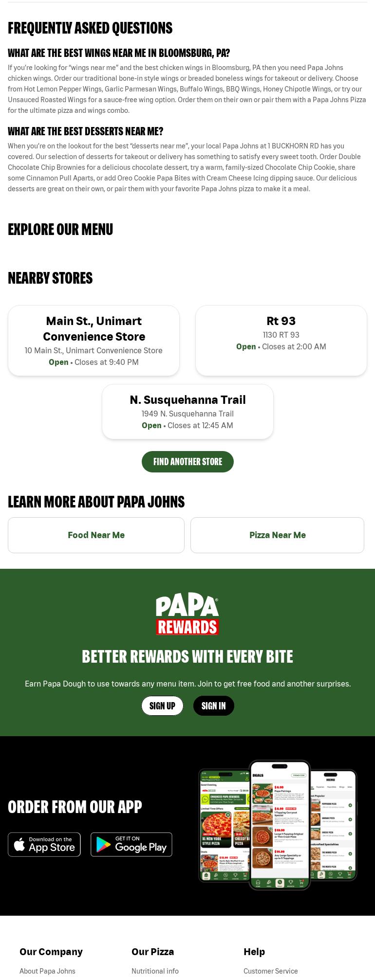 Papa Johns Pizza Menu