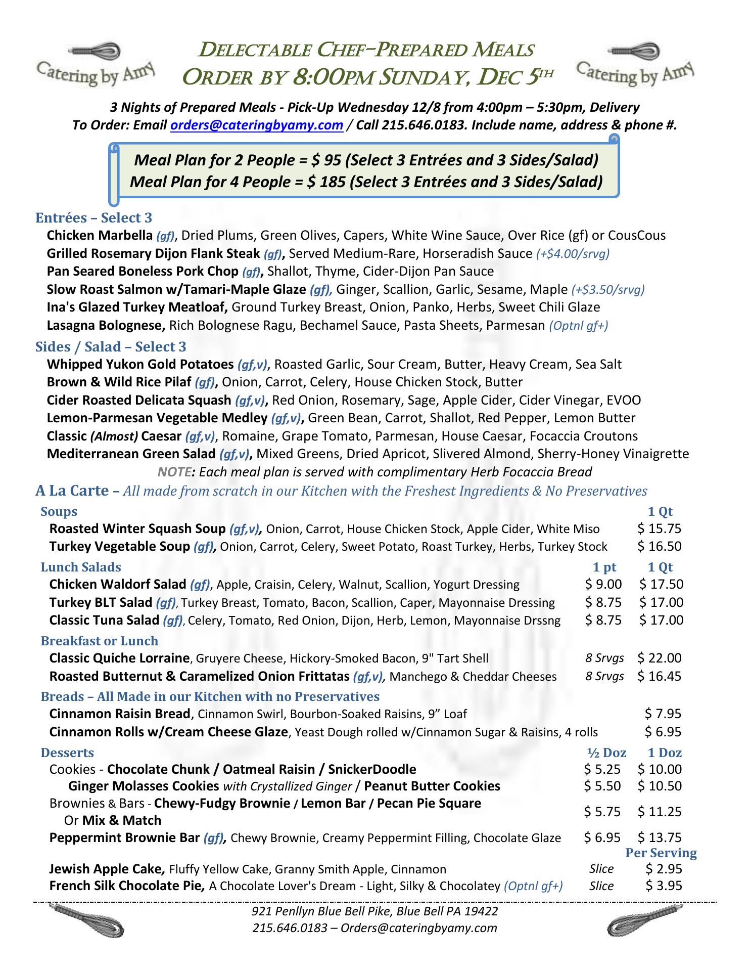 Catering by Amy Menu