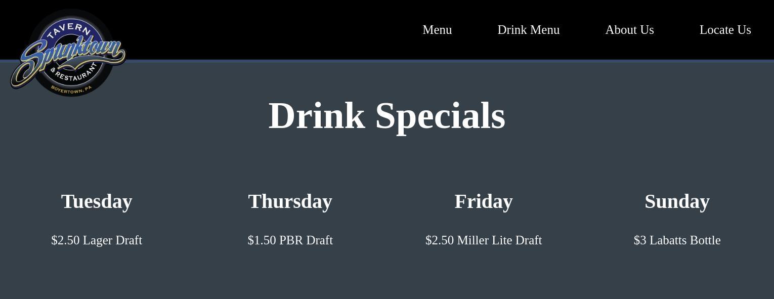 Spunktown Tavern Menu