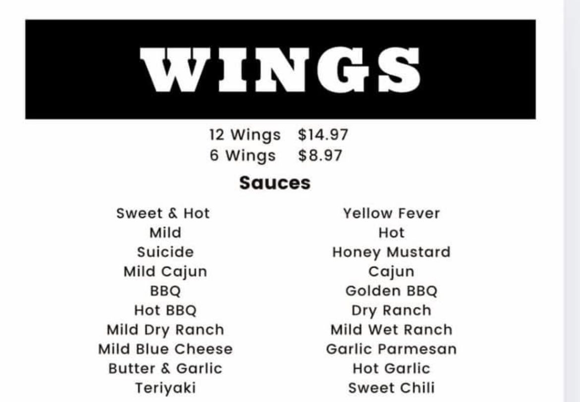 Brockway Orient Club Menu