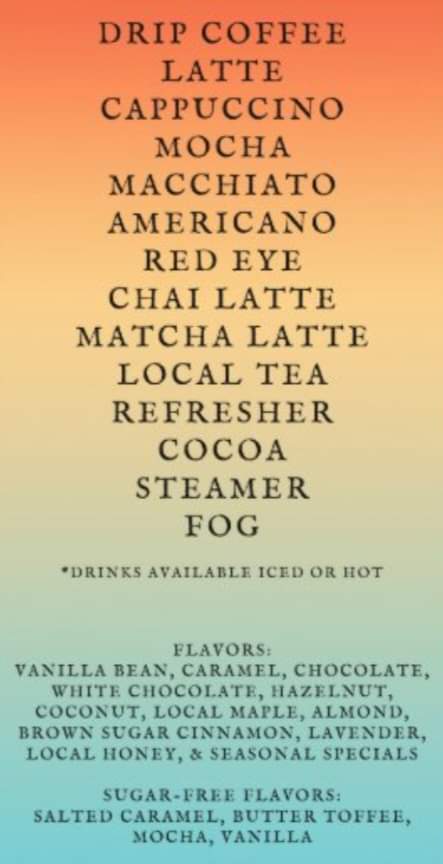 Sunrise Coffee Bar, LLC Menu