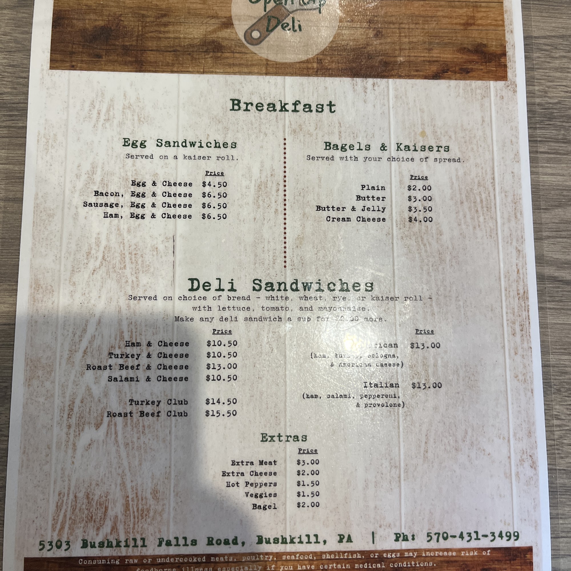 Open Up Deli Menu