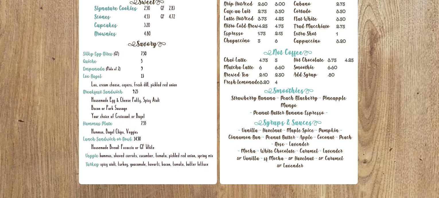 OsoSweet Bakery Cafe Menu
