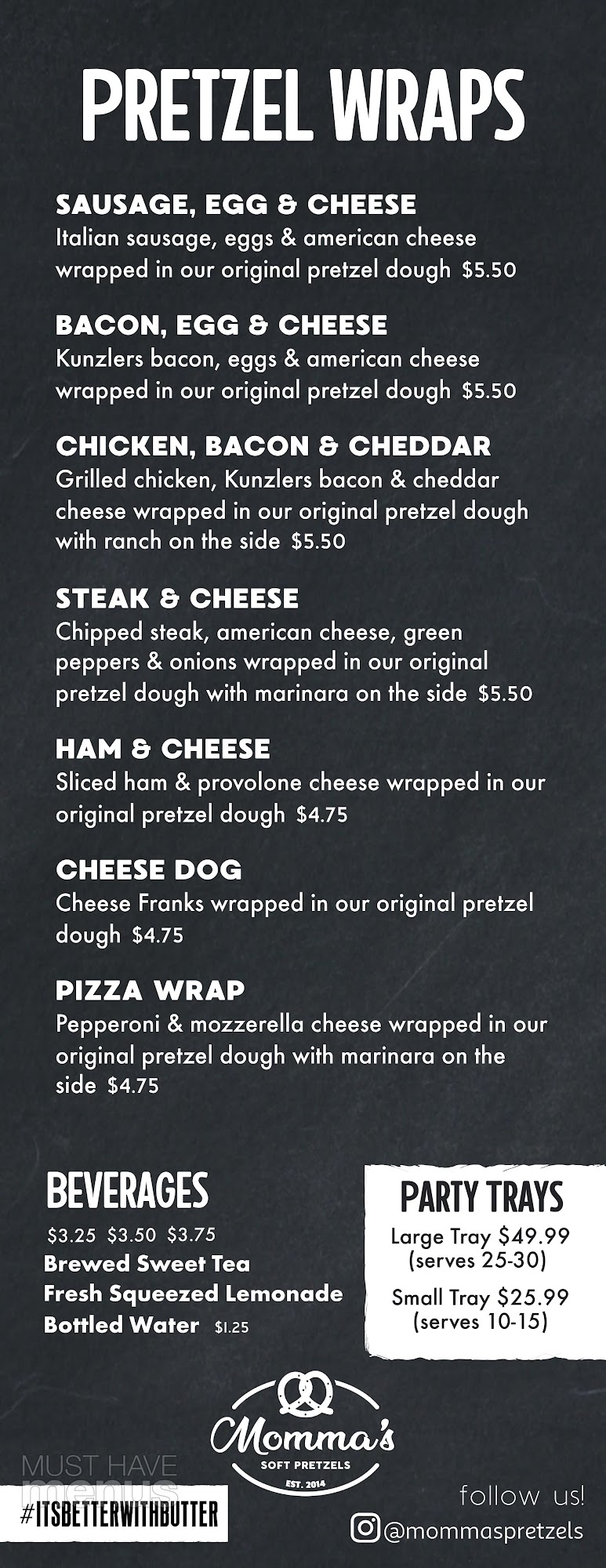 Momma's Soft Pretzels Menu