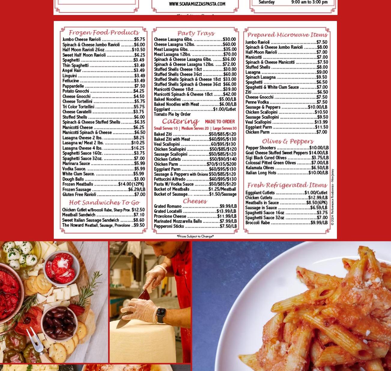 Scaramuzza's Pasta Products Menu