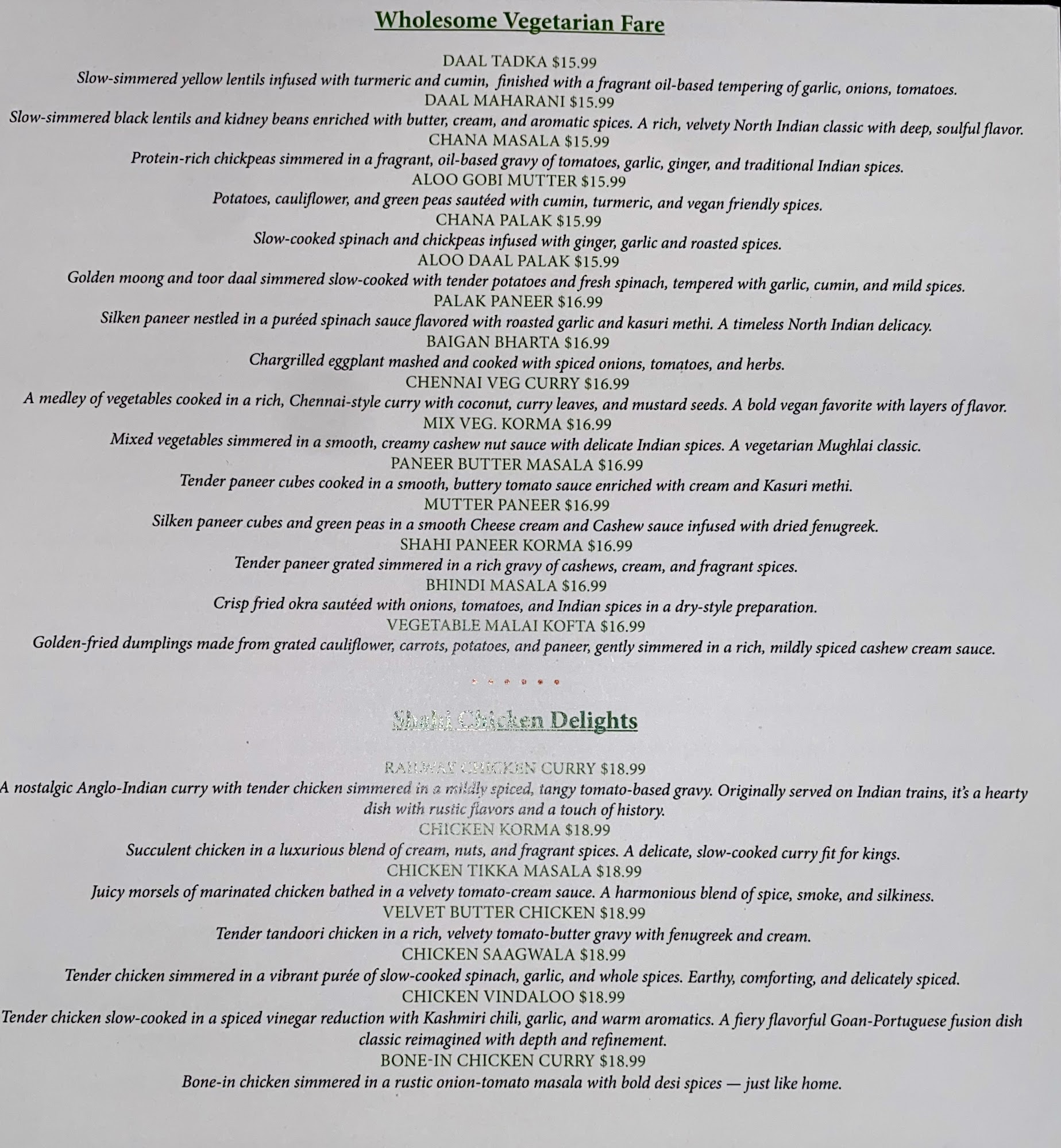 Masala Symphony Menu