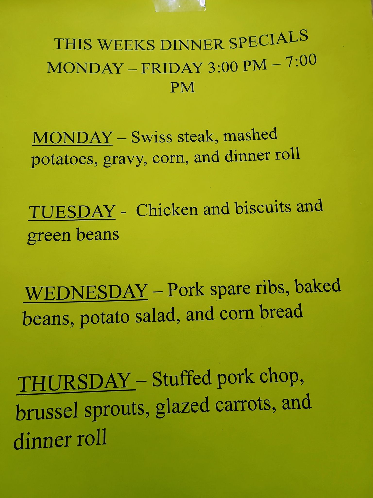 Ploss' Lunch Box Menu