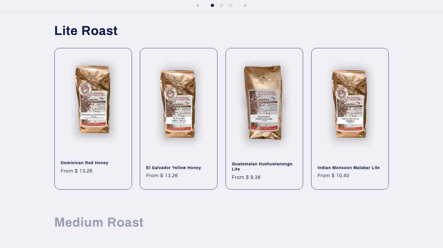 Bason Coffee Roasting Menu