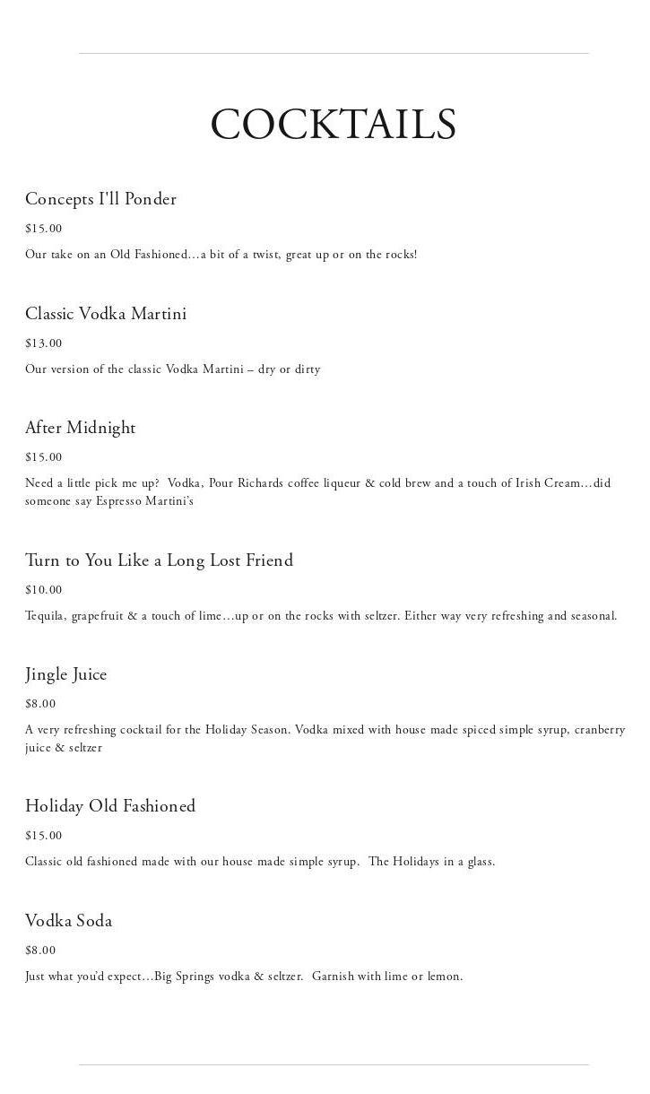 Artifact Brewing Menu