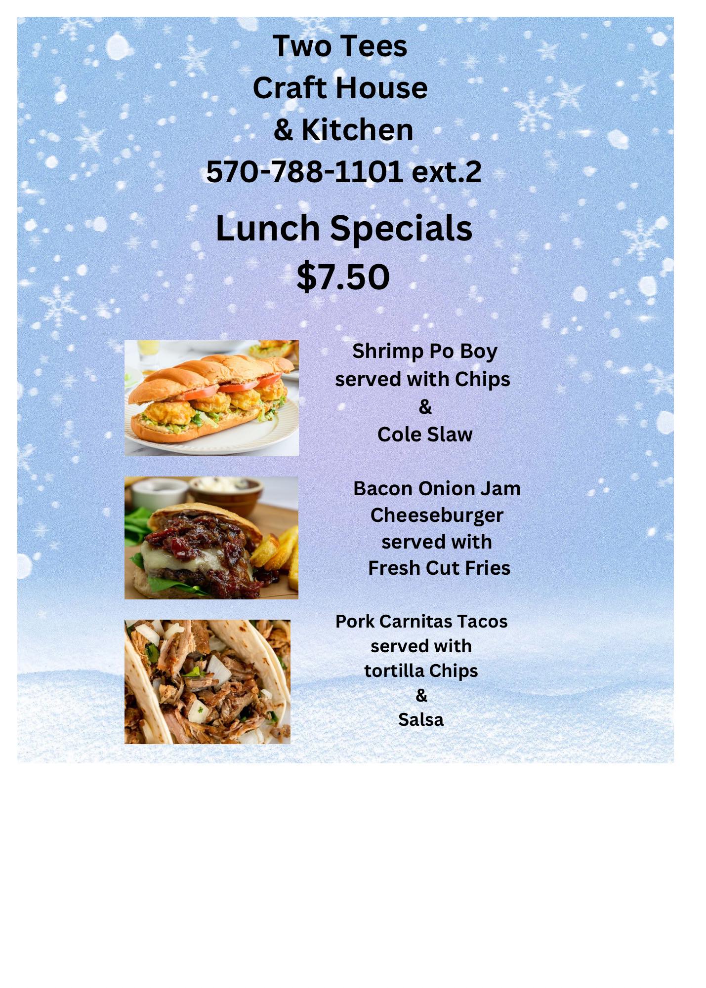 Two Tee's Craft House and Kitchen Menu