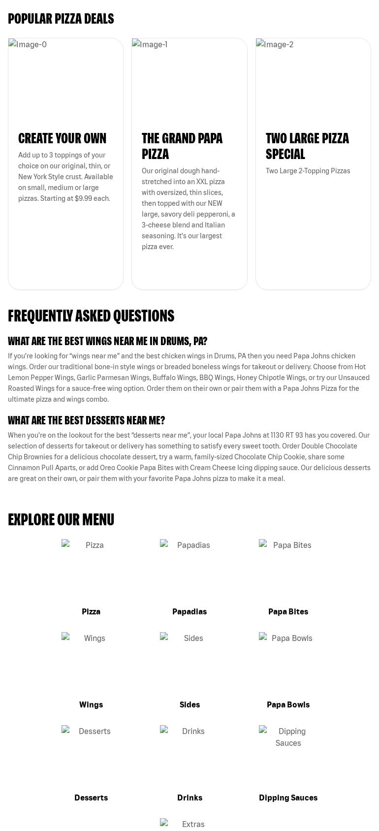 Papa Johns Pizza Menu