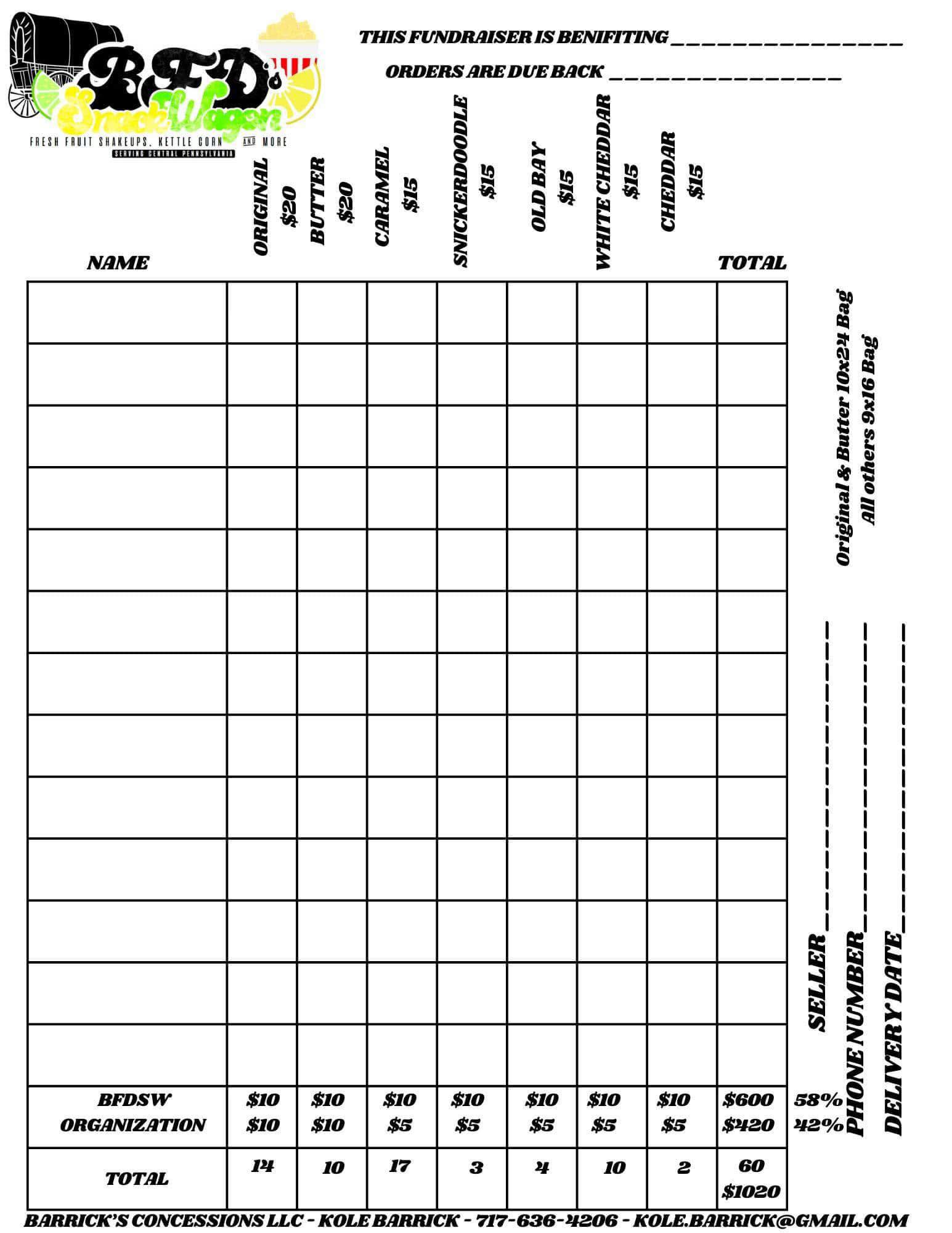 BFD’s Snack Wagon Menu