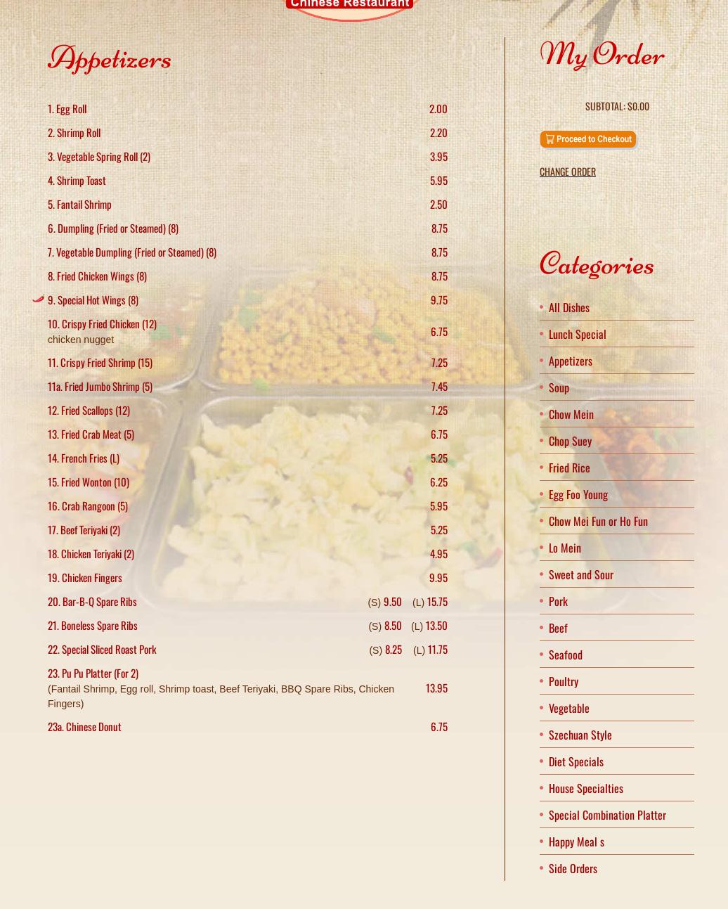 New China Star Menu