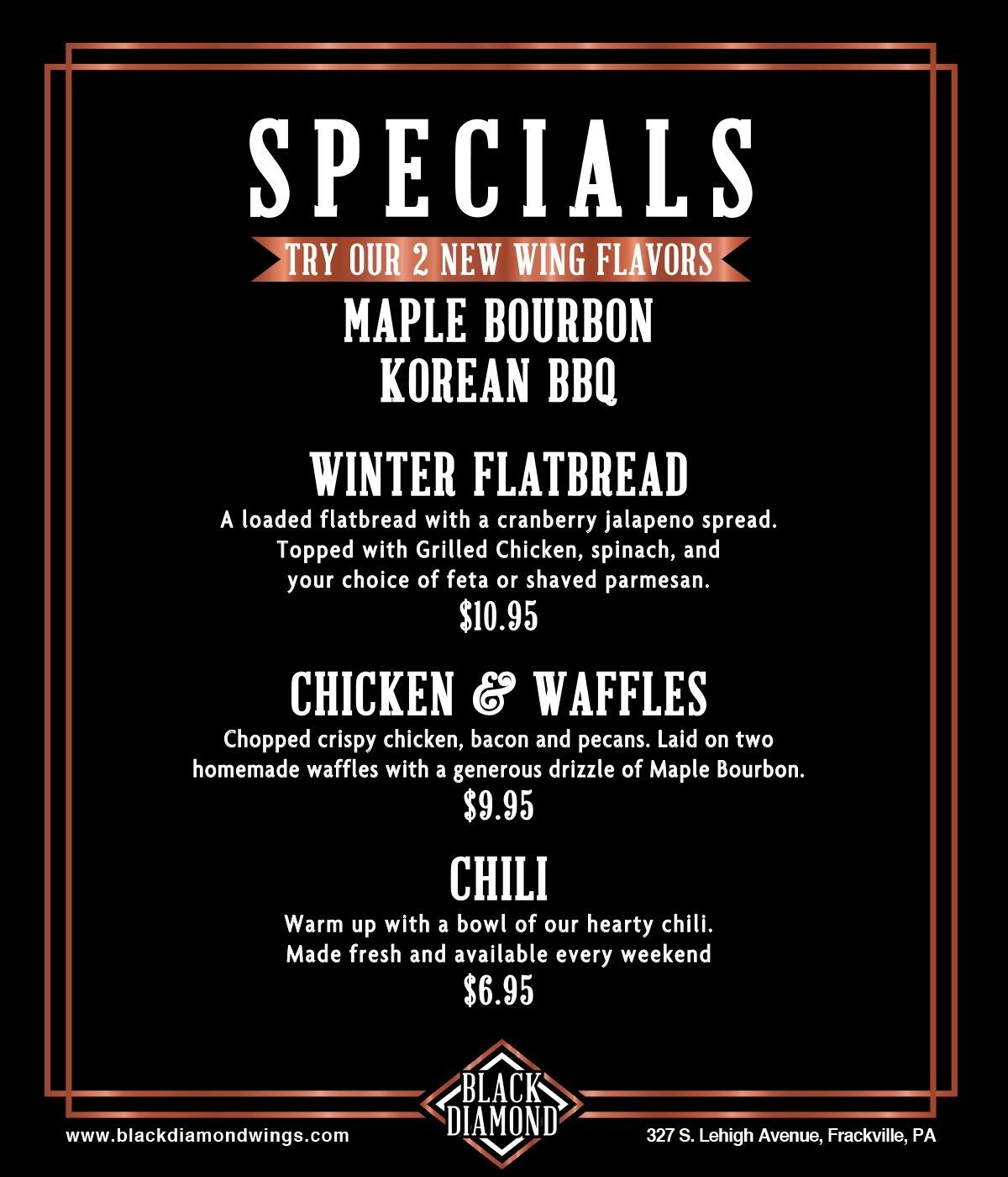 Black Diamond Grill & Cocktail Bar Menu