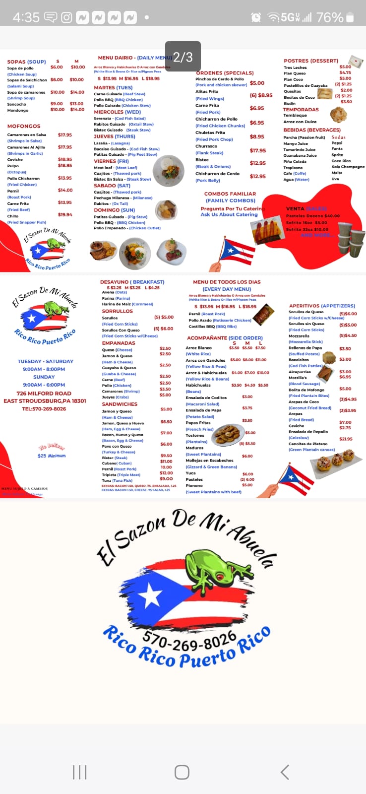 El Sazon De Mi Abuela Menu