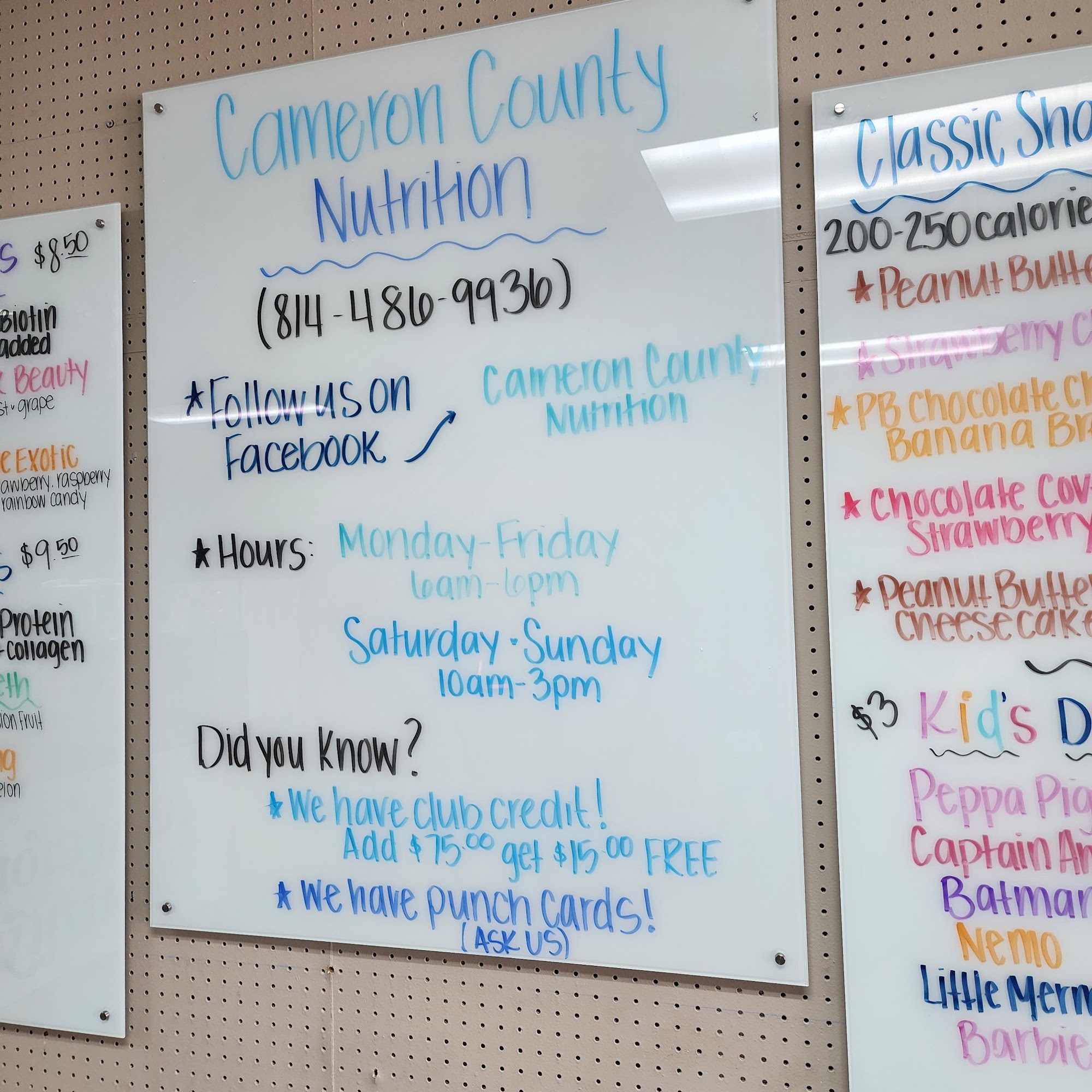 Cameron County Nutrition Menu