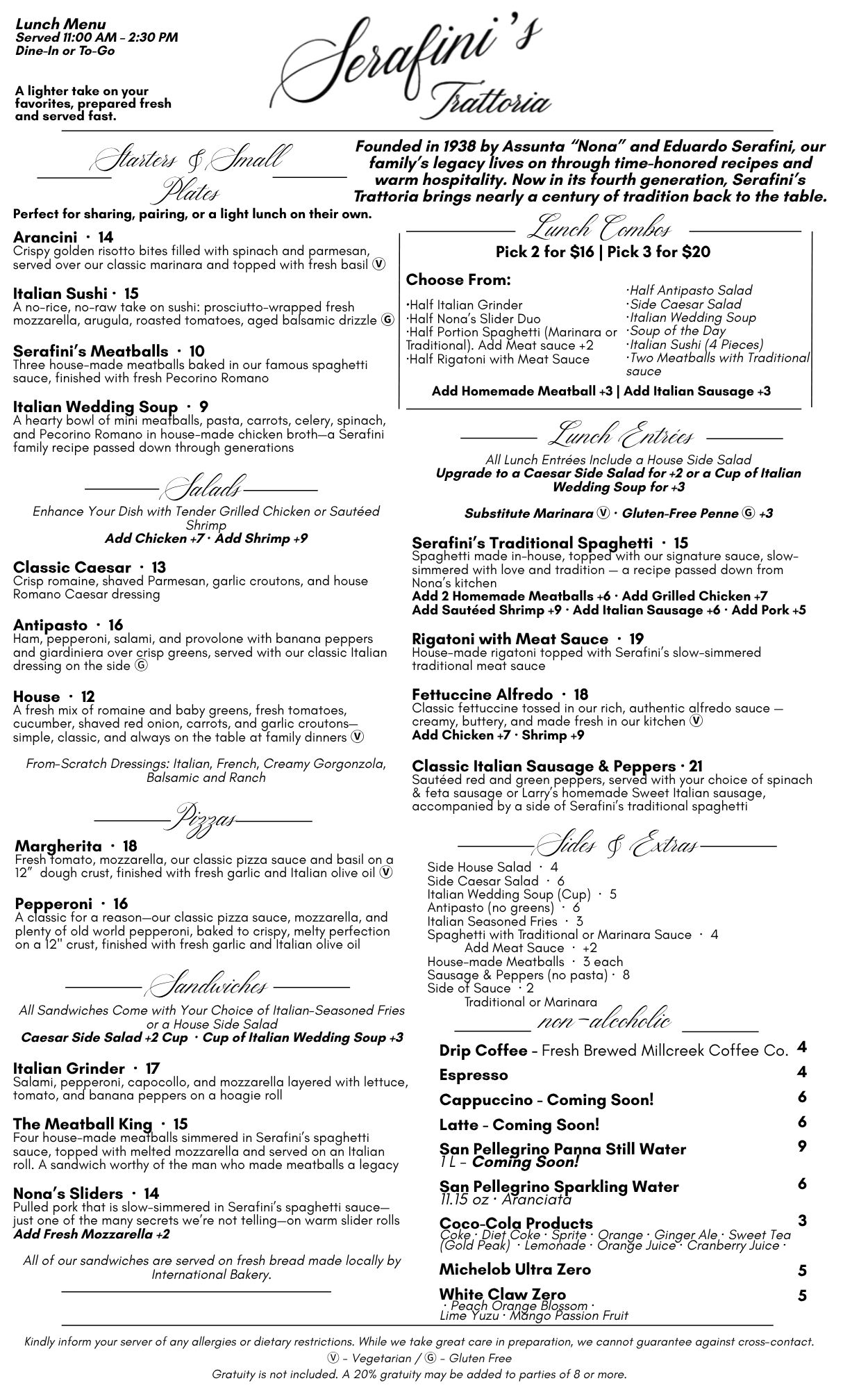 The Serafini Family Menu