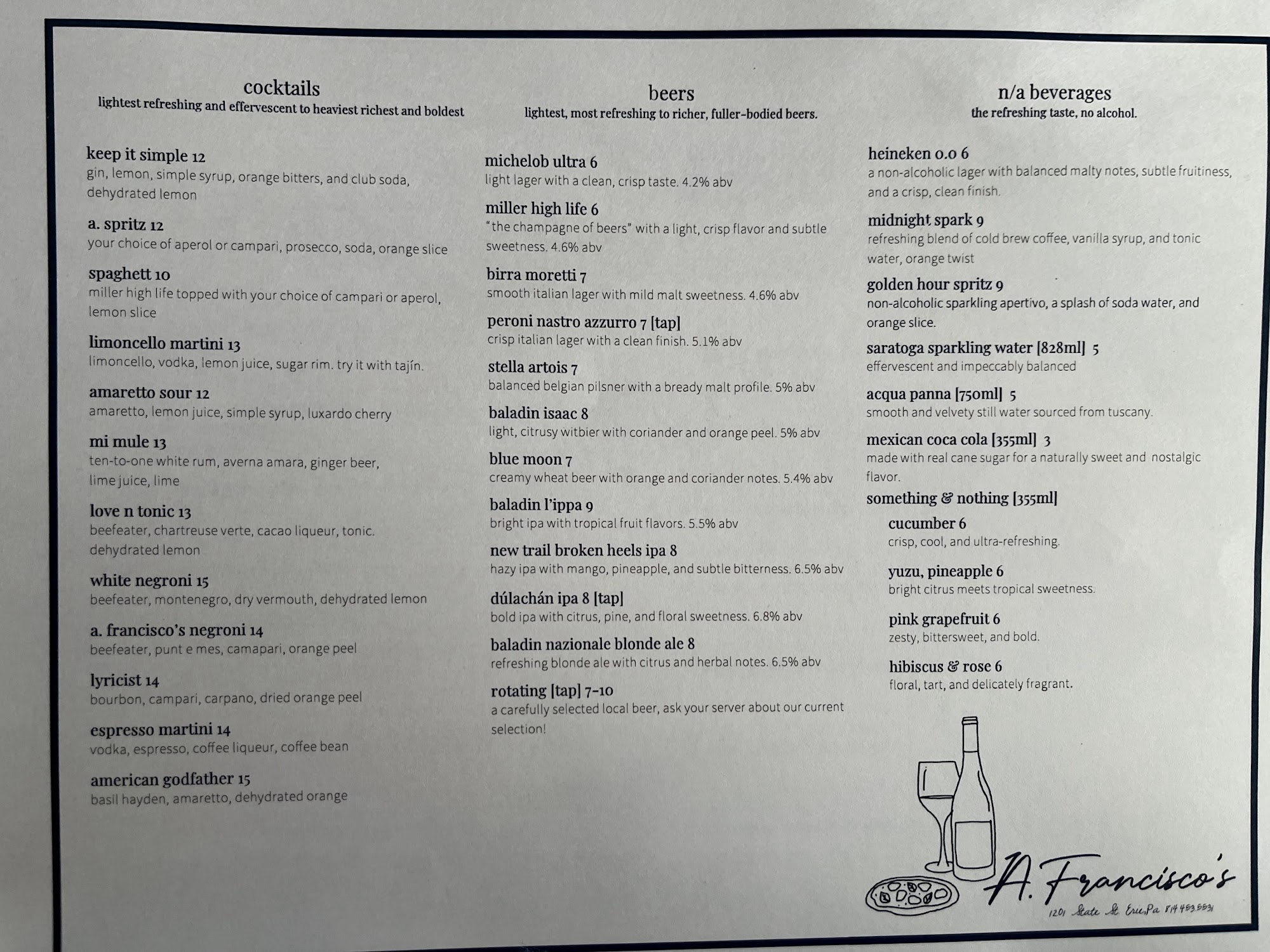 A. Francisco's Menu