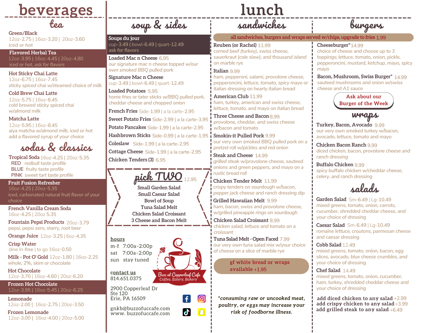 Buzz at Copperleaf Cafe Menu