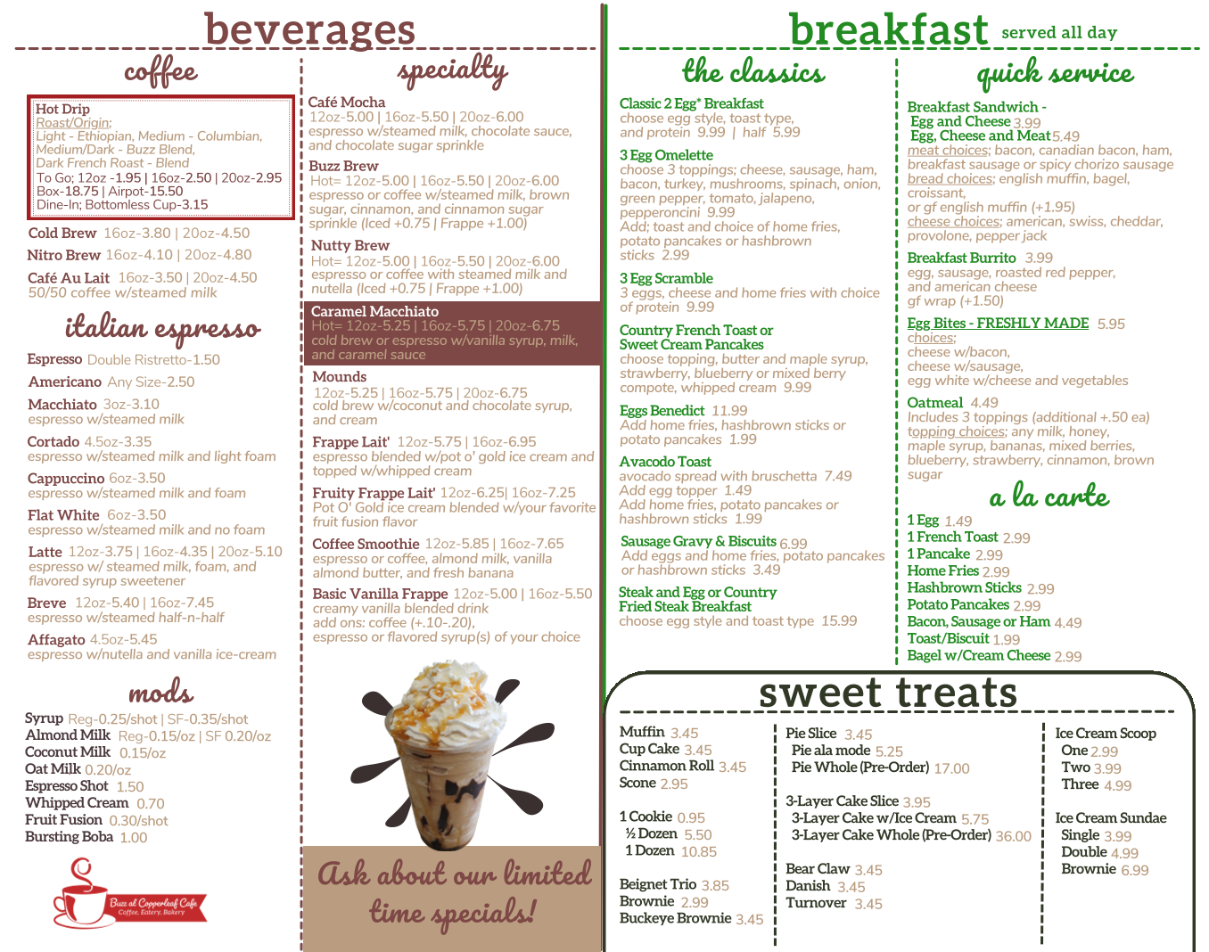 Buzz at Copperleaf Cafe Menu