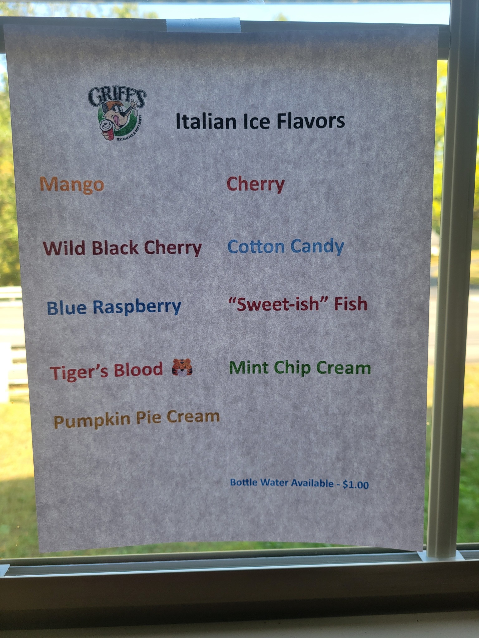 Griff’s Italian Ice & Soft Serve Menu