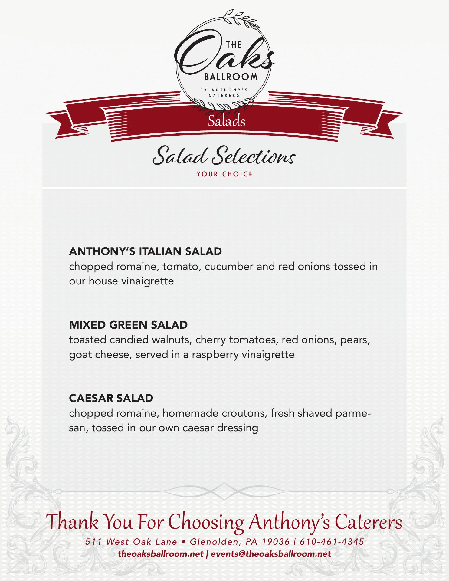 Oaks Ballroom Menu