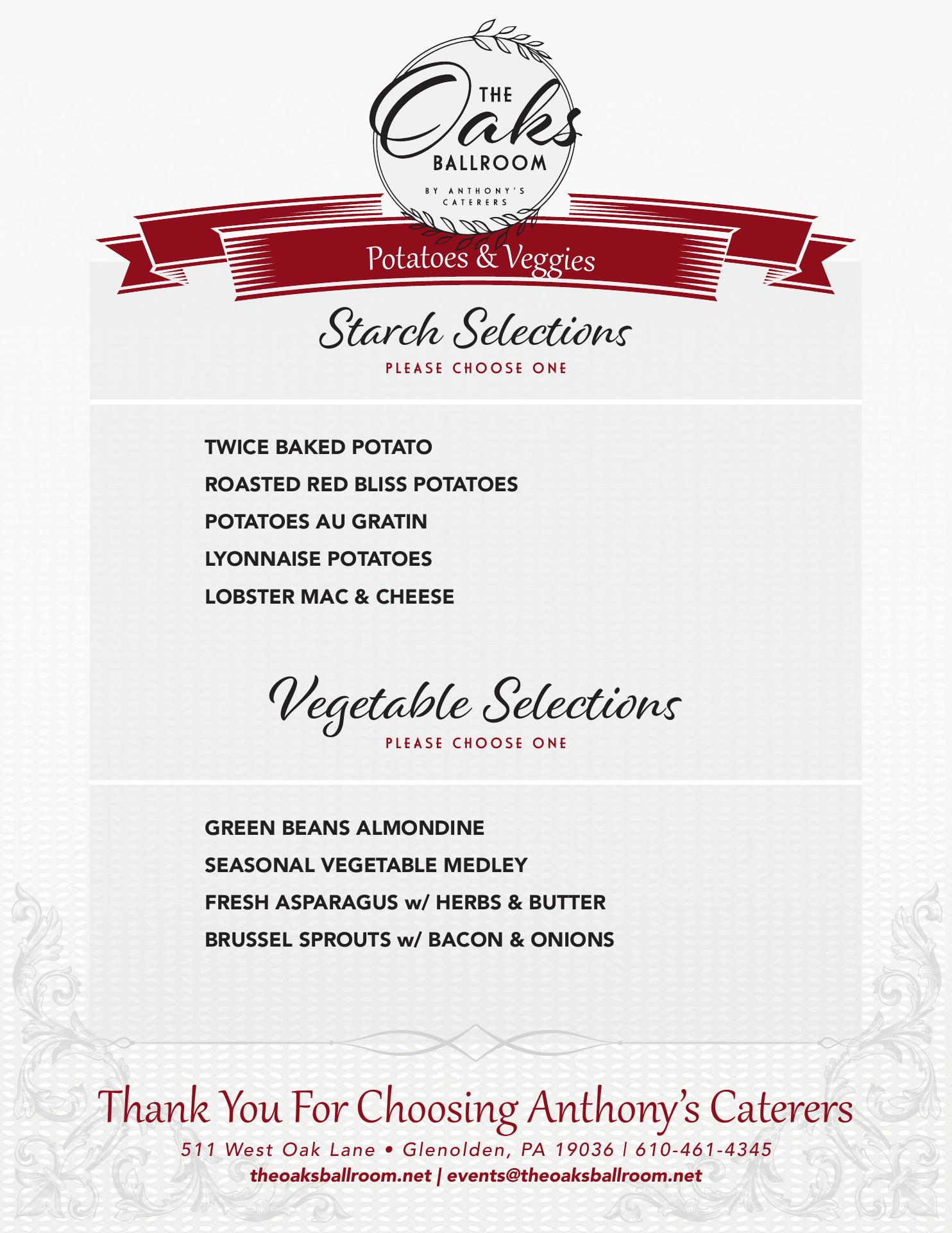 Oaks Ballroom Menu
