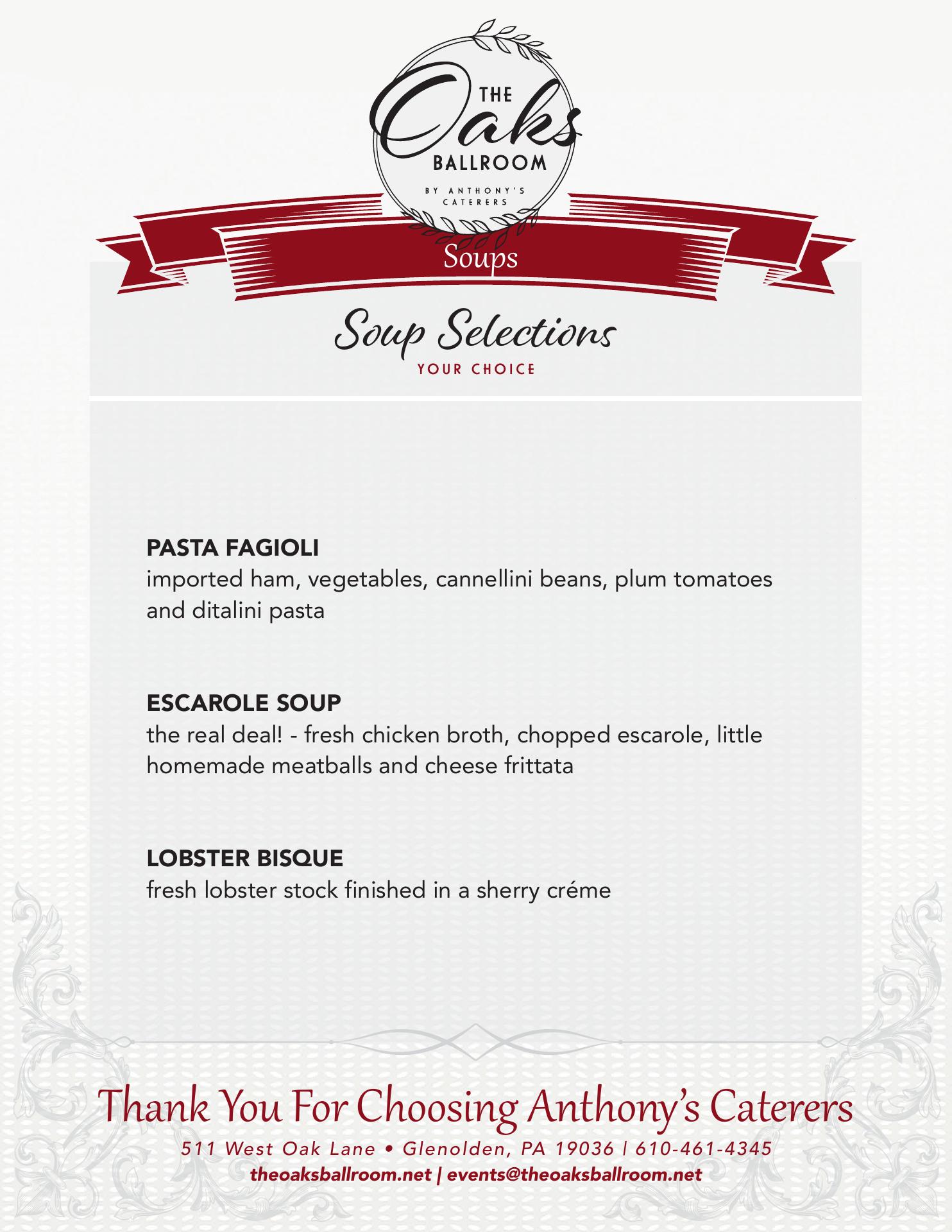 Oaks Ballroom Menu