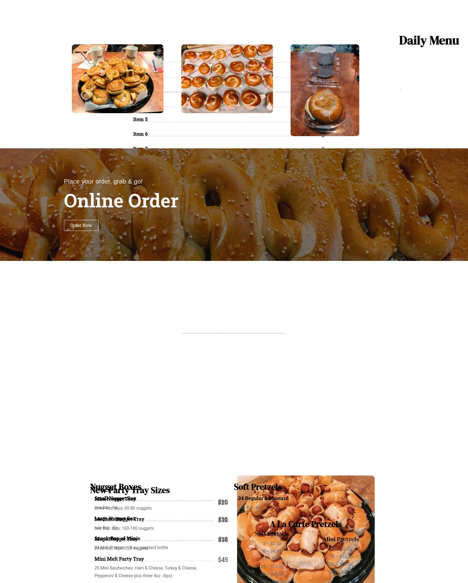 A Taste of Philly Menu