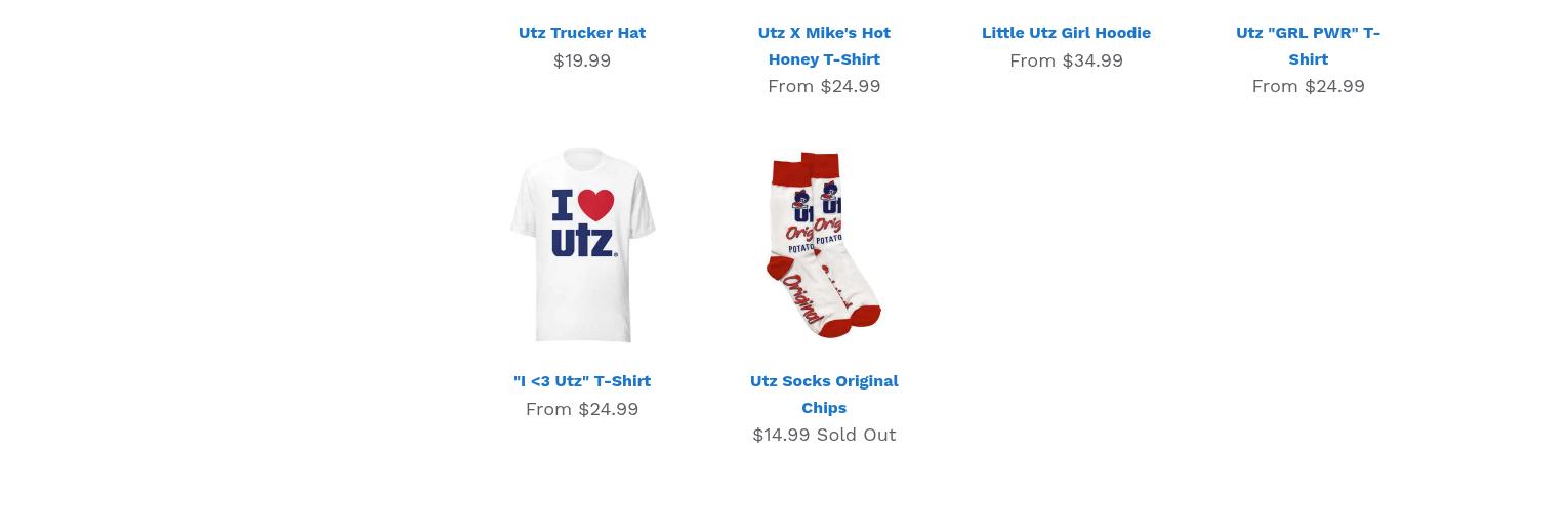 Utz Factory Outlet Store Menu