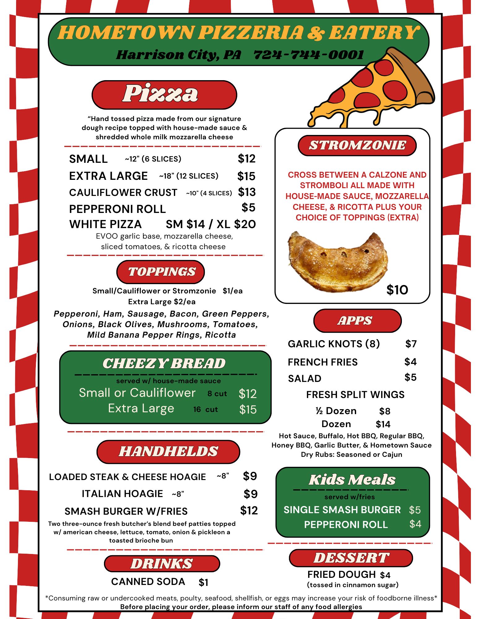 Hometown Pizzeria & Eatery Menu