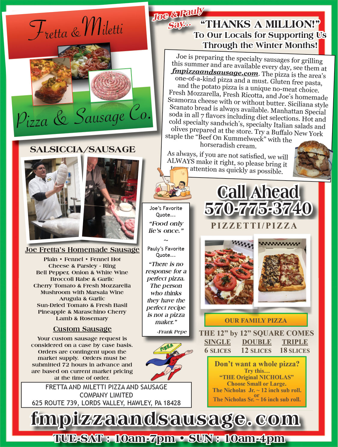 FM Pizza and Sausage Company Menu