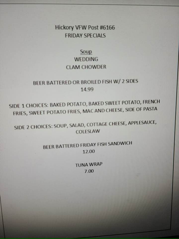 Hickory VFW and Normandy Banquet Center Menu