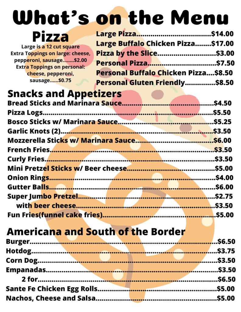 Strike Zone Lounge Menu